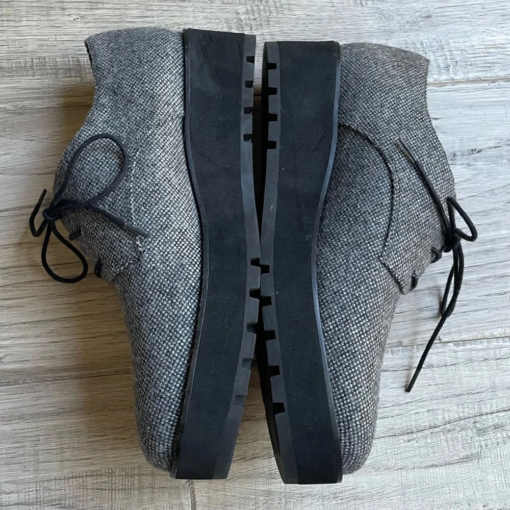 Eileen Fisher Eddy Tweed Platform Oxford Shoe Gray/Black Eclectic Grandpa SZ 10